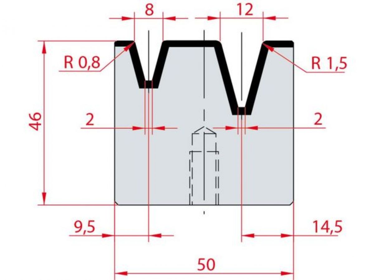 Cối chấn 2V 8/12 a=30º H46 Max. T/m=100