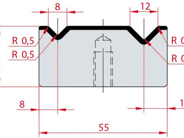 Cối chấn 2V 8/12 a=90º H26 Max. T/m=100