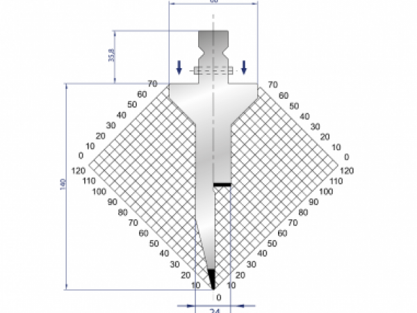 Dao chấn 28º, H=140, R=1 Max T/m=40, 42CrMo4